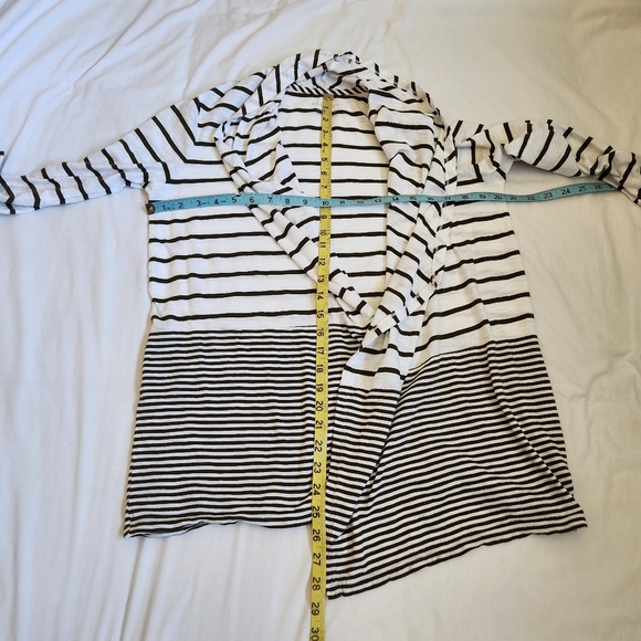 Talbots twin set cardigan tank top olive green white striped stretchy knit S - Picture 10 of 11